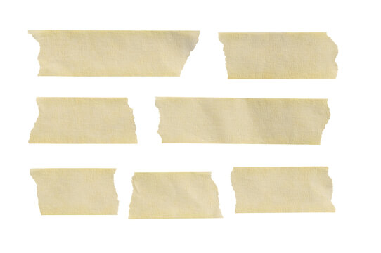 Ripped strips of masking tape forming a textured, adhesive design element, perfect for creative projects and blank space. Isolated