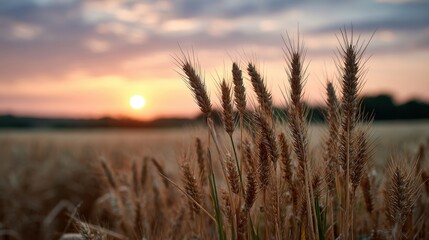 Naklejka premium Wheat Stalks Silhouetted by Sunset Sky
