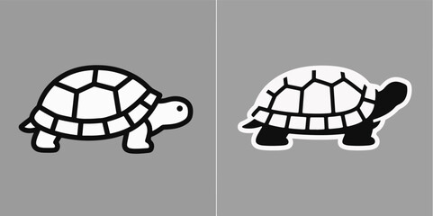 Two vector graphic designs show stylized turtles. 