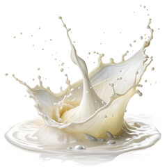 Dynamic splash of fresh white milk creating an artistic watercolor effect on transparent background