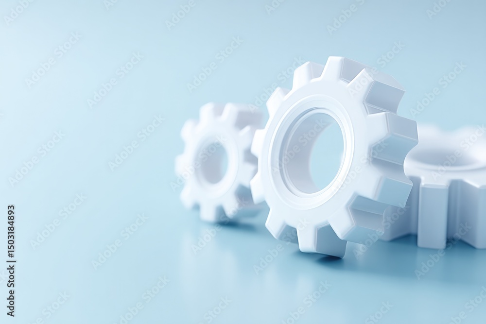 Poster minimalistic composition of interconnected gears on plain background