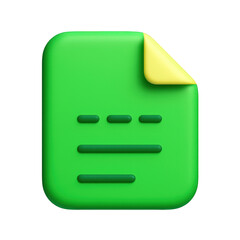 3D Green Document Icon, Simple and Clean Design