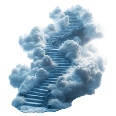 Stairs leading through clouds isolated on transparent background