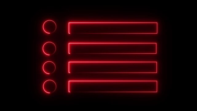 Neon menu button icon , Glowing neon line Restaurant cafe menu icon animation.Neon Line Animation web neon box pattern LED screens projection Glowing rectangle and circle frame repeating animation.