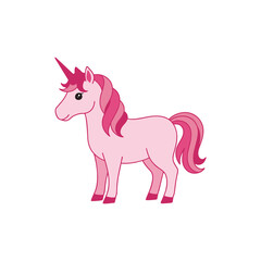 Pink unicorn vector illustration with white background
