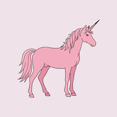 Pink unicorn vector illustration with white background