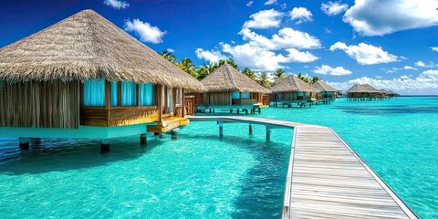 Tropical overwater bungalows on a pier
