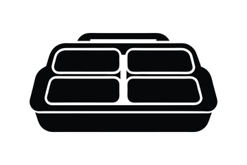 Silhouette art illustration of a bento-style lunch box with sectioned trays.eps