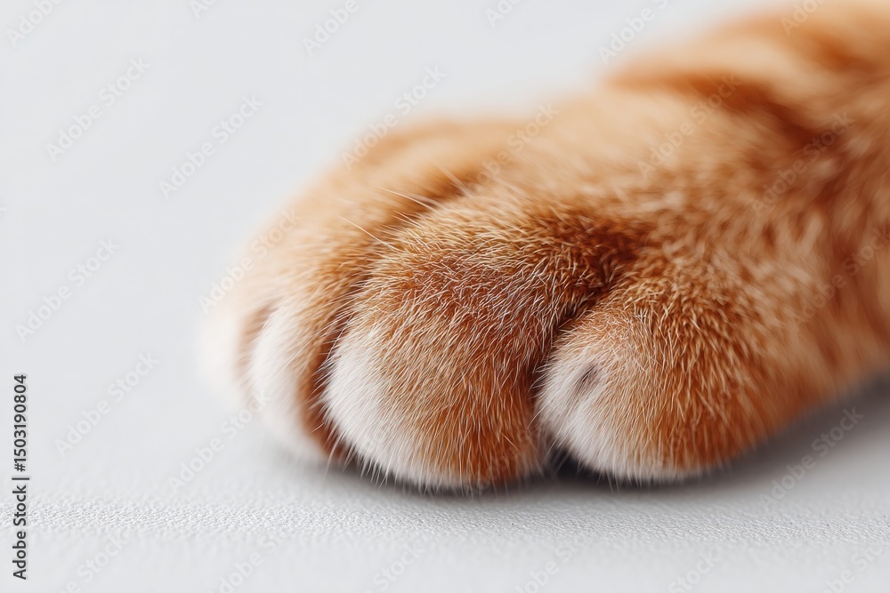 Aufkleber single cat paw stretches across blank white background with ample copy space above for text insertio
