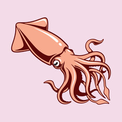 squid vector illustration on pink background