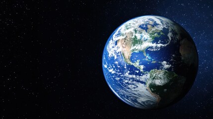 A globe with Earth's surface visible, set against a dark, starry background.