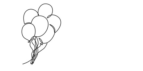 Single line drawing of a balloon, Balloon Editable Continuous Line Icon, Minimal outline design element for print, isolated on white background.