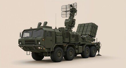 Obraz premium Miniatur Military Vehicle High-Resolution 3D Render of a Modern Air Defense System
