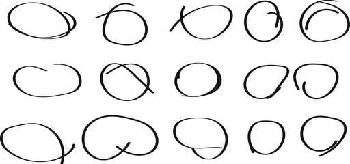 Fototapeta premium Hand drawn circle set various shapes and sizes black ink