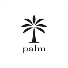 Palm tree logo illustration with tropical nature elements for travel design icon including leaf vector symbol in black silhouette style for resort hotel or holiday branding concept