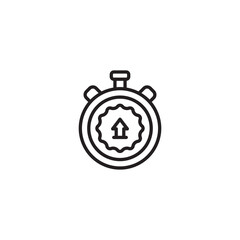 A black outline icon of a stopwatch, with an upward-pointing arrow inside a wavy circle, indicating progress or improved time.