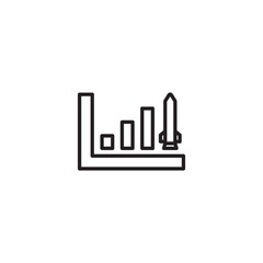 A black outline icon of a bar graph showing increasing values, with a rocket launching from the highest bar, symbolizing growth and success.