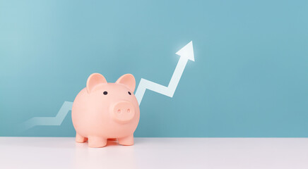 Savings money, piggy bank, interest rates, dividends, invest, and sale profit. Piggy bank with...