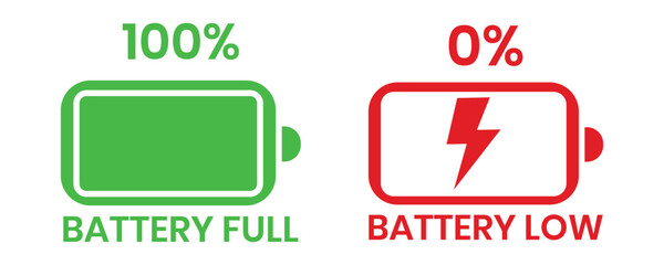 Level battery energy powerfully icon set. Battery Full charge indicator or low charge sign. Battery icon illustration vector set. 