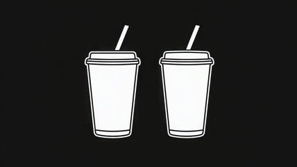Two Simple Smoothie Cups with Lids and Straws on a Black Background