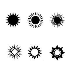 Black Vector Sun Icons Collection With Unique Geometric Solar Symbols