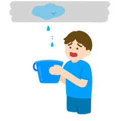 天井の水漏れで困っている男性