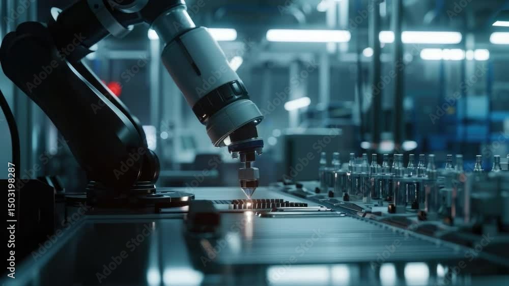 Poster robotic arm performing precision tasks in a modern laboratory environment with advanced technology a