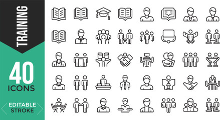 Training and Teamwork Outline Icons – Editable Stroke Vector Set

