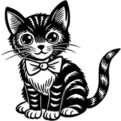 Black and white cartoon cat vector illustration drawing for cute pet or kitten design