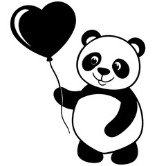 Cute cartoon panda and teddy bear animal illustration with hearts, perfect for baby, fun, and happy designs