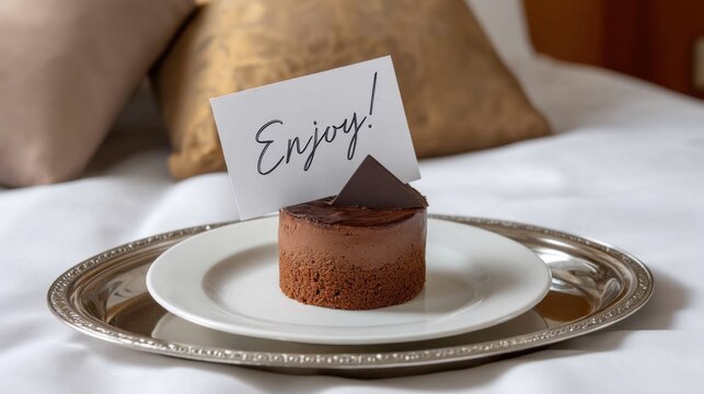 Delicious chocolate dessert invites guests to enjoy a luxurious hotel stay