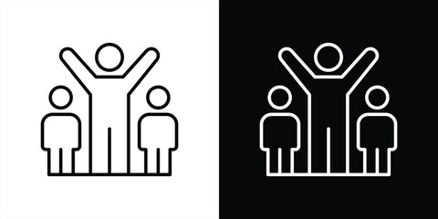 celebrating icon. contain success, teamwork, collaboration, achievement in modern community thin line icon symbol sign. vector illustration
