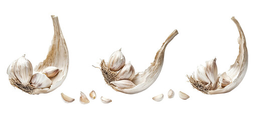 Rustic garlic bulb with torn half and loose cloves evokes raw kitchen