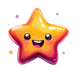 PNG Smiling cartoon star with happy face and sparkles