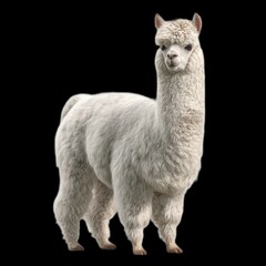 Obraz premium White Alpaca Standing Against a Black Background in a Studio Setting
