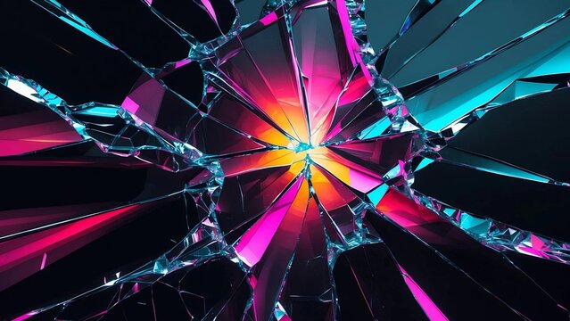 Shattered Glass Abstract Art Neon Pink, Teal, and Black Broken Glass Wallpaper