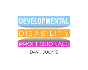 Developmental Disability Professionals Day is celebrated on July 15. People, heart ,puzzzle and hand icon banner. Design for web banner, cards, prints, social media, poster, flyer and background.