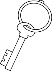 Key with a keyring silhouette vector illustration, black key with a keyring line art vector graphics design, key with a keyring vector logo icon design