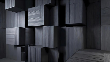 Abstract Cubic Art: Dark Gray 3D Blocks Desktop Wallpaper 4K
