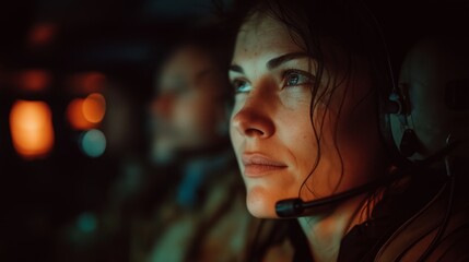 Focused military personnel engaged in operation during night mission in tactical environment