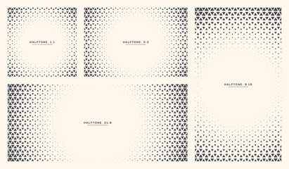 Stylized modern halftone border set with triangle dot grids for various aspect ratios. Perfect for digital graphics, UI layouts, trendy posters, modern presentations and tech-inspired abstract design