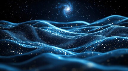 Abstract cosmic waves of shimmering blue particles