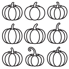 Colorful Pumpkins Autumn Harvest Clipart Set, Black vector Silhouette Pumpkins with Variations, 