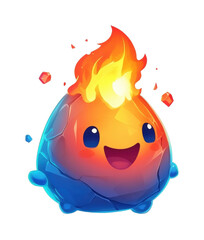 Fototapeta premium PNG Cute cartoon fire character with happy expression and fireball flames