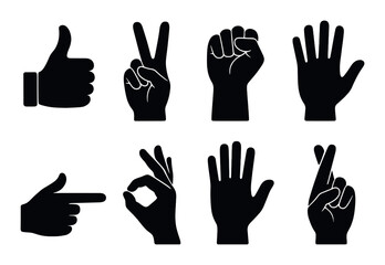 Hand gesture silhouette icons set – simple, minimalist and expressive symbols collection
