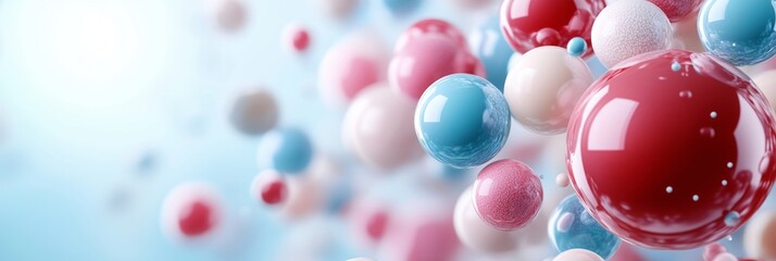 Colorful spheres floating in the air create an abstract and dreamy atmosphere in a light background