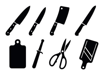 Kitchen tools silhouette icons set – simple culinary, cooking and utensil symbols