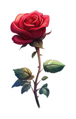 PNG Vibrant red rose with lush green leaves