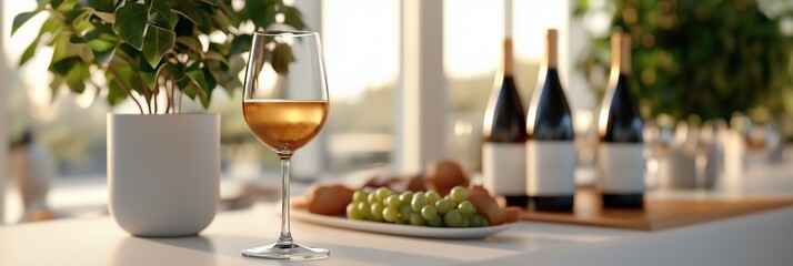 Enjoying a relaxing afternoon with wine, grapes, and pastries in a serene setting