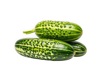Three fresh green warty cucumbers on black